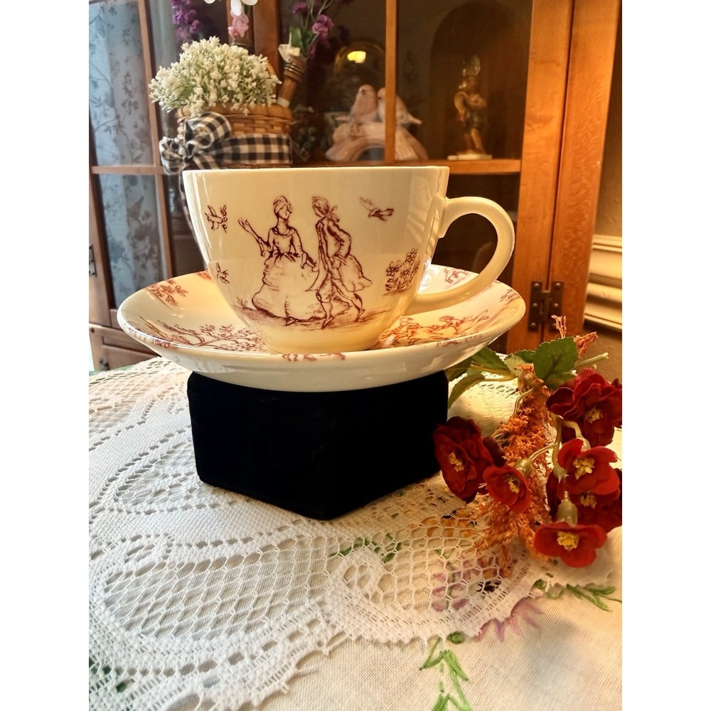 VTG Wood & Sons England Teacup & Saucer Victorian Scene
